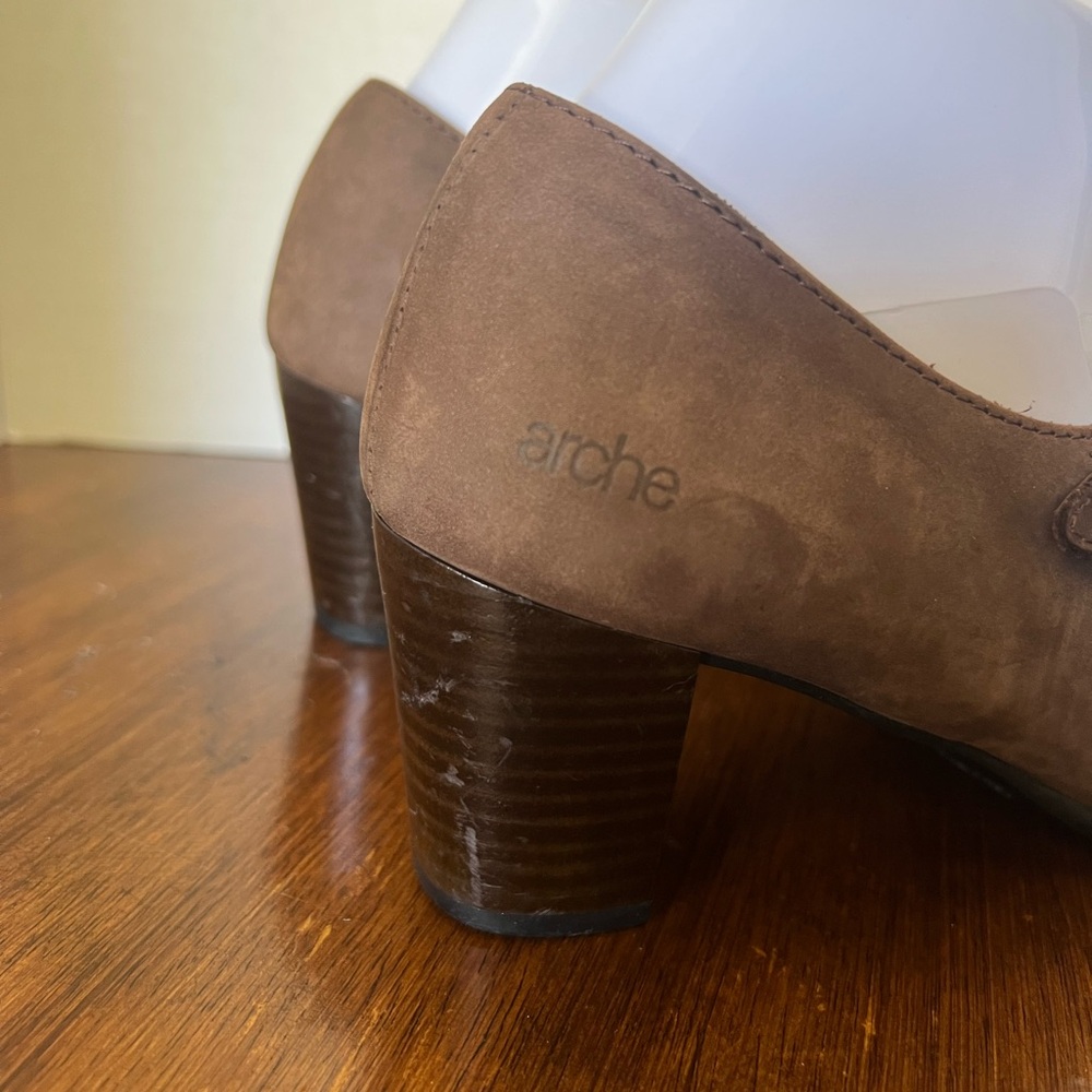 Arche Brown Nubuck Mary Jane Block Heels Women’s EU 38 US 7 Comfort Strap Pump - Picture 6 of 14